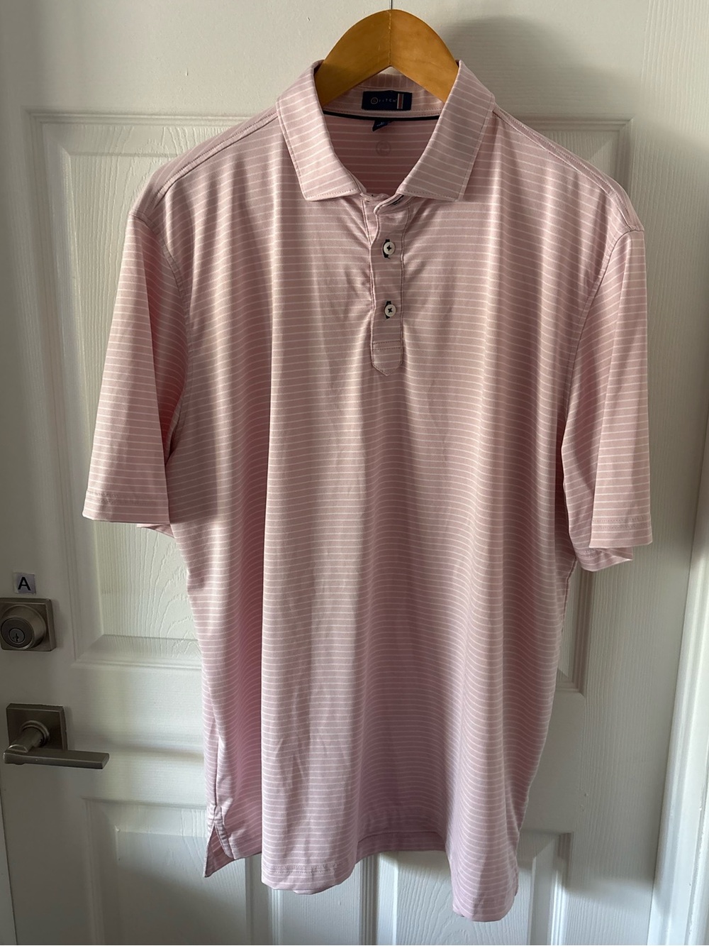 Stitch Golf Men's Pink & White Micro Striped Performance Polo Shirt Size XL